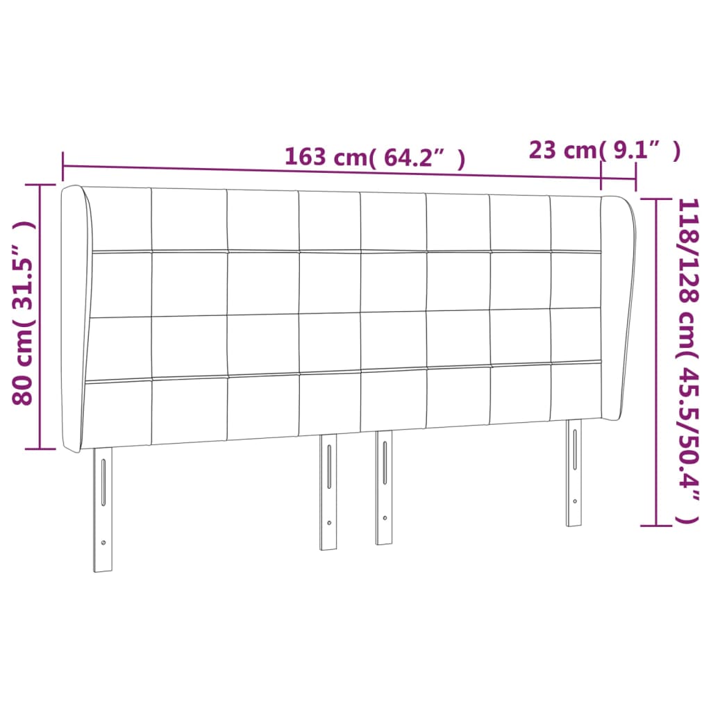 Tête de lit avec oreilles Gris foncé 163x23x118/128 cm Tissu