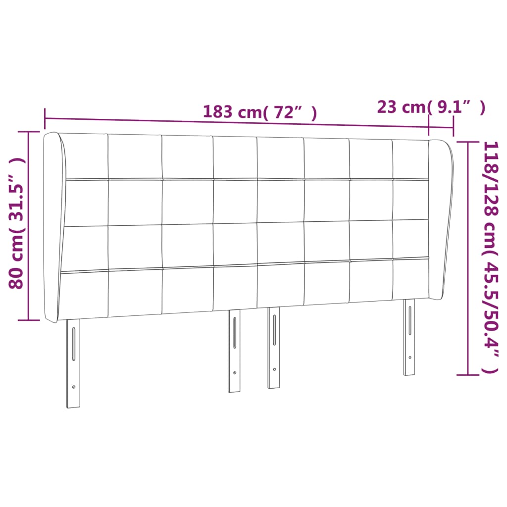 Tête de lit avec oreilles Gris foncé 183x23x118/128 cm Tissu