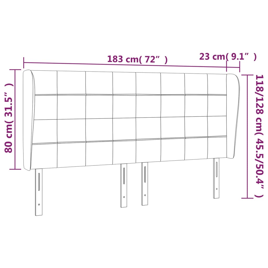 Tête de lit avec oreilles Marron foncé 183x23x118/128 cm Tissu