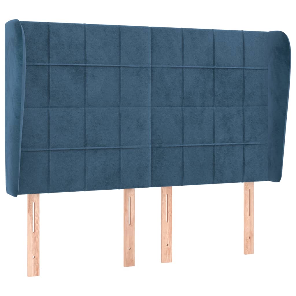 Tête de lit avec oreilles Bleu foncé 147x23x118/128 cm Velours