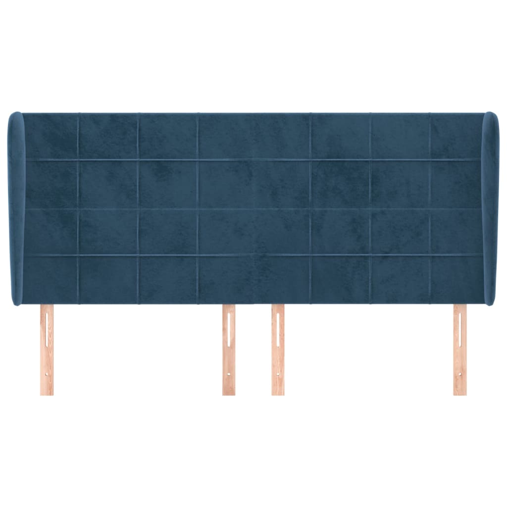 Tête de lit avec oreilles Bleu foncé 203x23x118/128 cm Velours