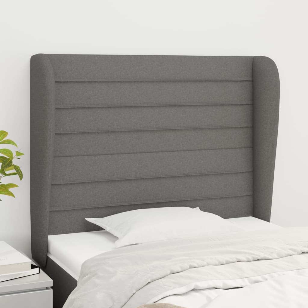 Tête de lit avec oreilles Gris foncé 93x23x118/128 cm Tissu