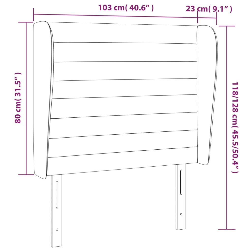 Tête de lit avec oreilles Noir 103x23x118/128 cm Tissu