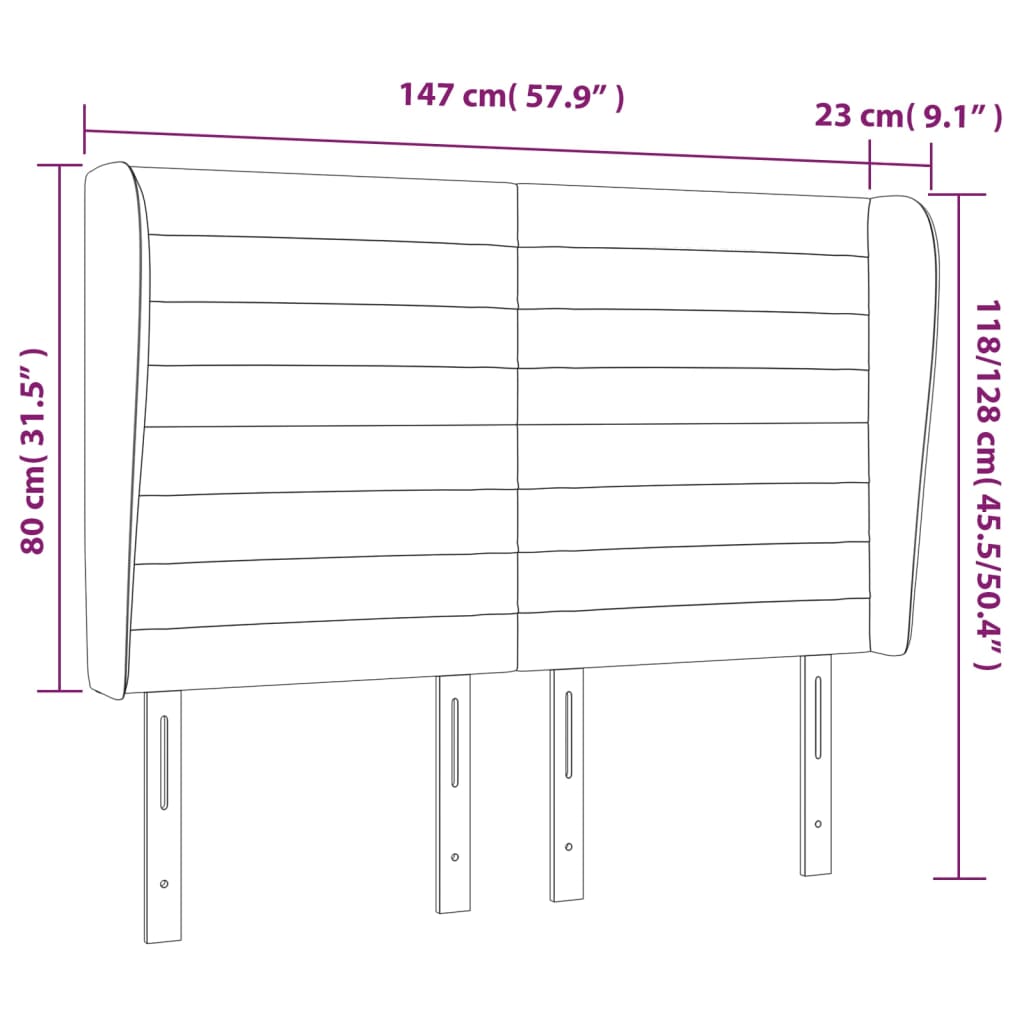 Tête de lit avec oreilles Gris foncé 147x23x118/128 cm Tissu