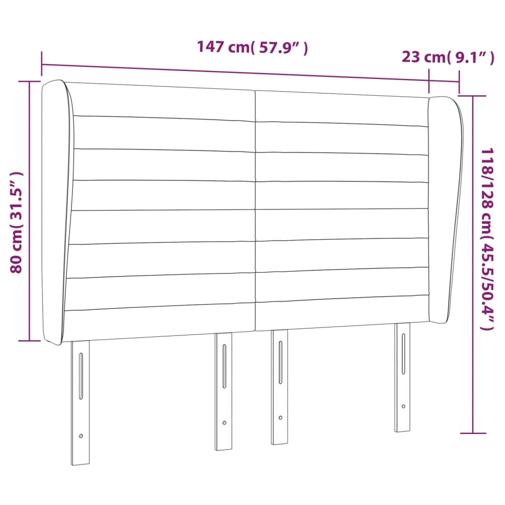 Tête de lit avec oreilles Noir 147x23x118/128 cm Tissu