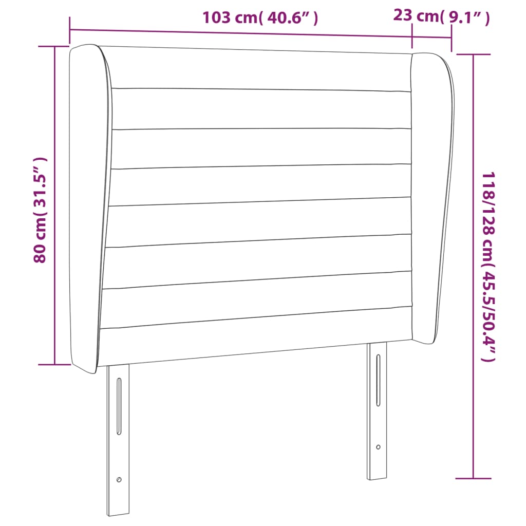 Tête de lit avec oreilles Gris foncé 103x23x118/128 cm Velours