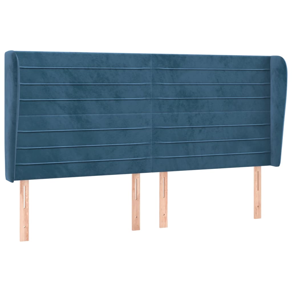 Tête de lit avec oreilles Bleu foncé 163x23x118/128 cm Velours