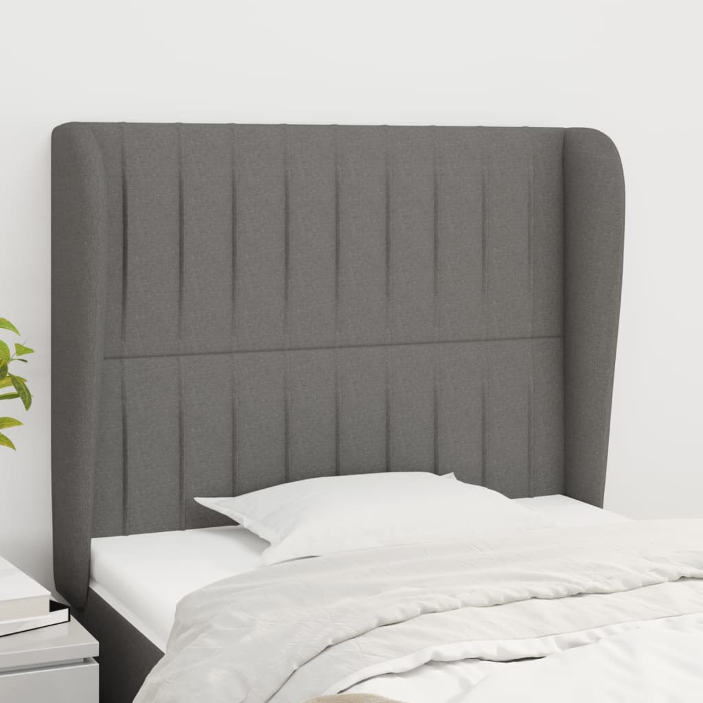 Tête de lit avec oreilles Gris foncé 93x23x118/128 cm Tissu