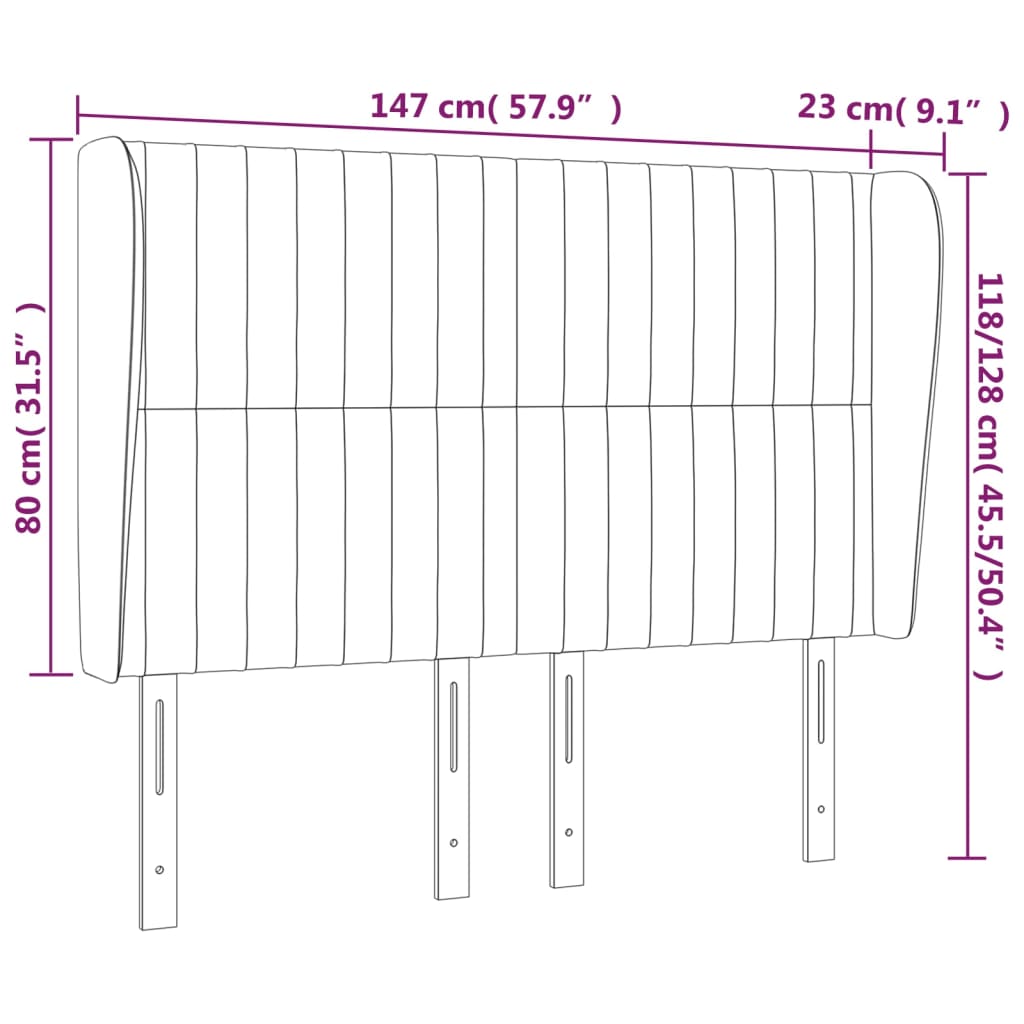 Tête de lit avec oreilles Gris clair 147x23x118/128 cm Tissu