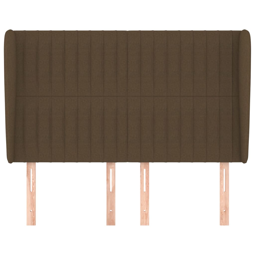 Tête de lit avec oreilles Marron foncé 147x23x118/128 cm Tissu