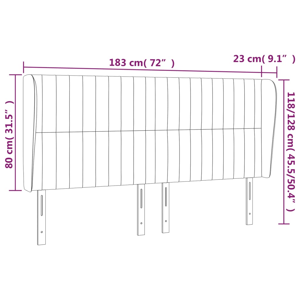 Tête de lit avec oreilles Gris clair 183x23x118/128 cm Tissu