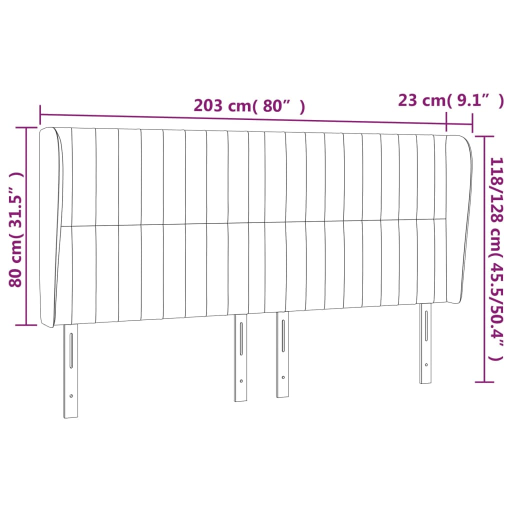 Tête de lit avec oreilles Gris clair 203x23x118/128 cm Tissu