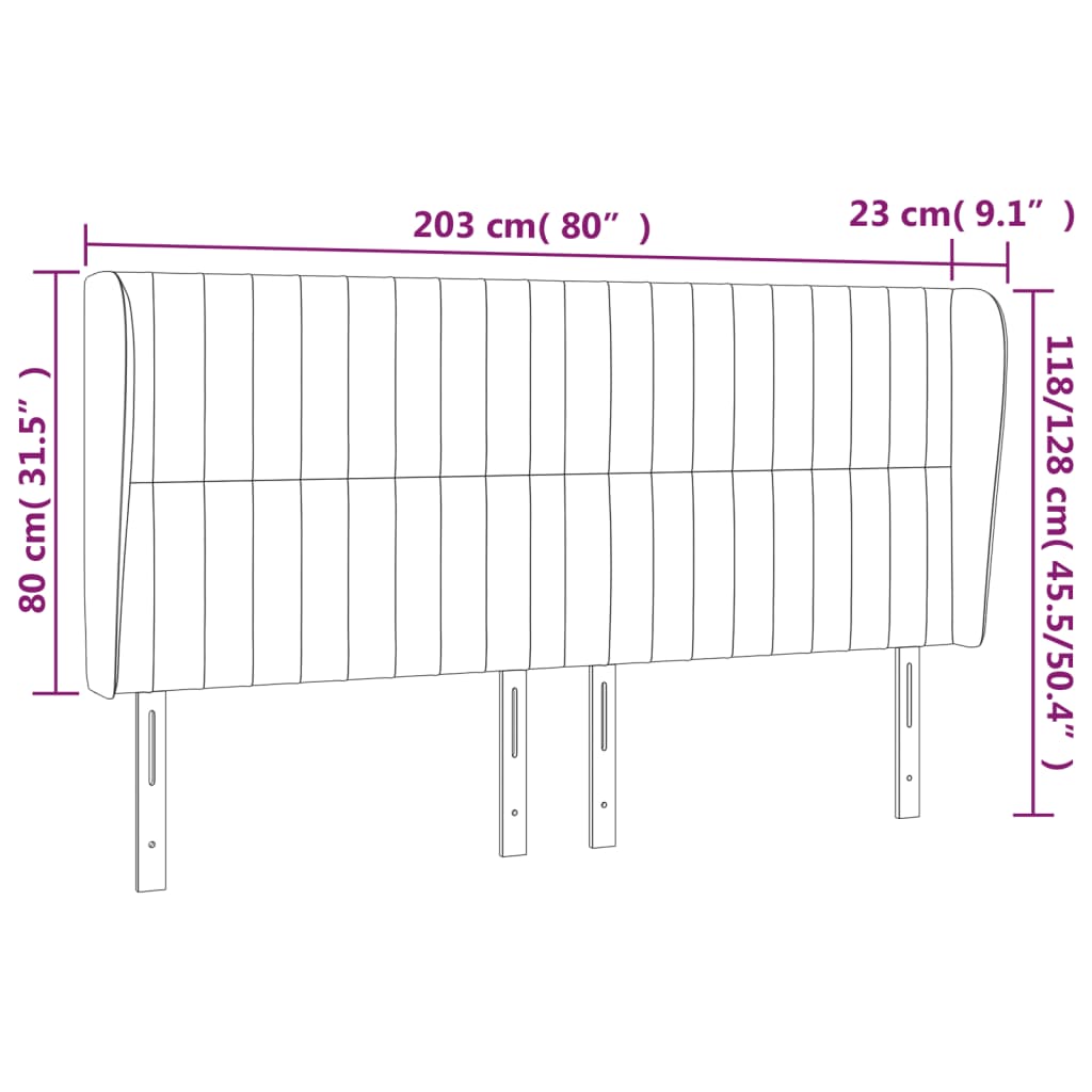 Tête de lit avec oreilles Gris foncé 203x23x118/128 cm Tissu