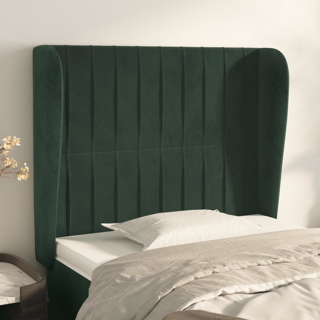 Tête de lit avec oreilles Vert foncé 93x23x118/128 cm Velours