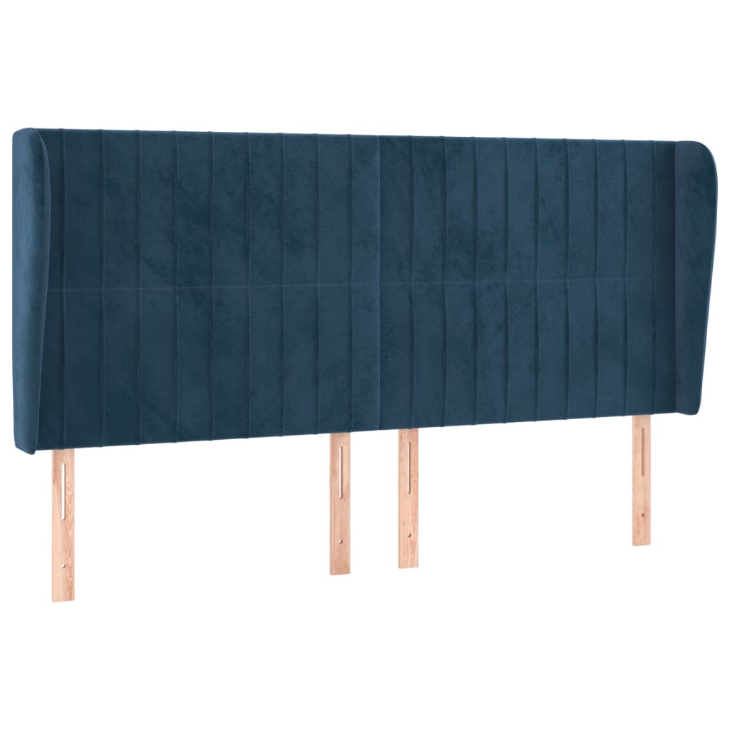 Tête de lit avec oreilles Bleu foncé 163x23x118/128 cm Velours