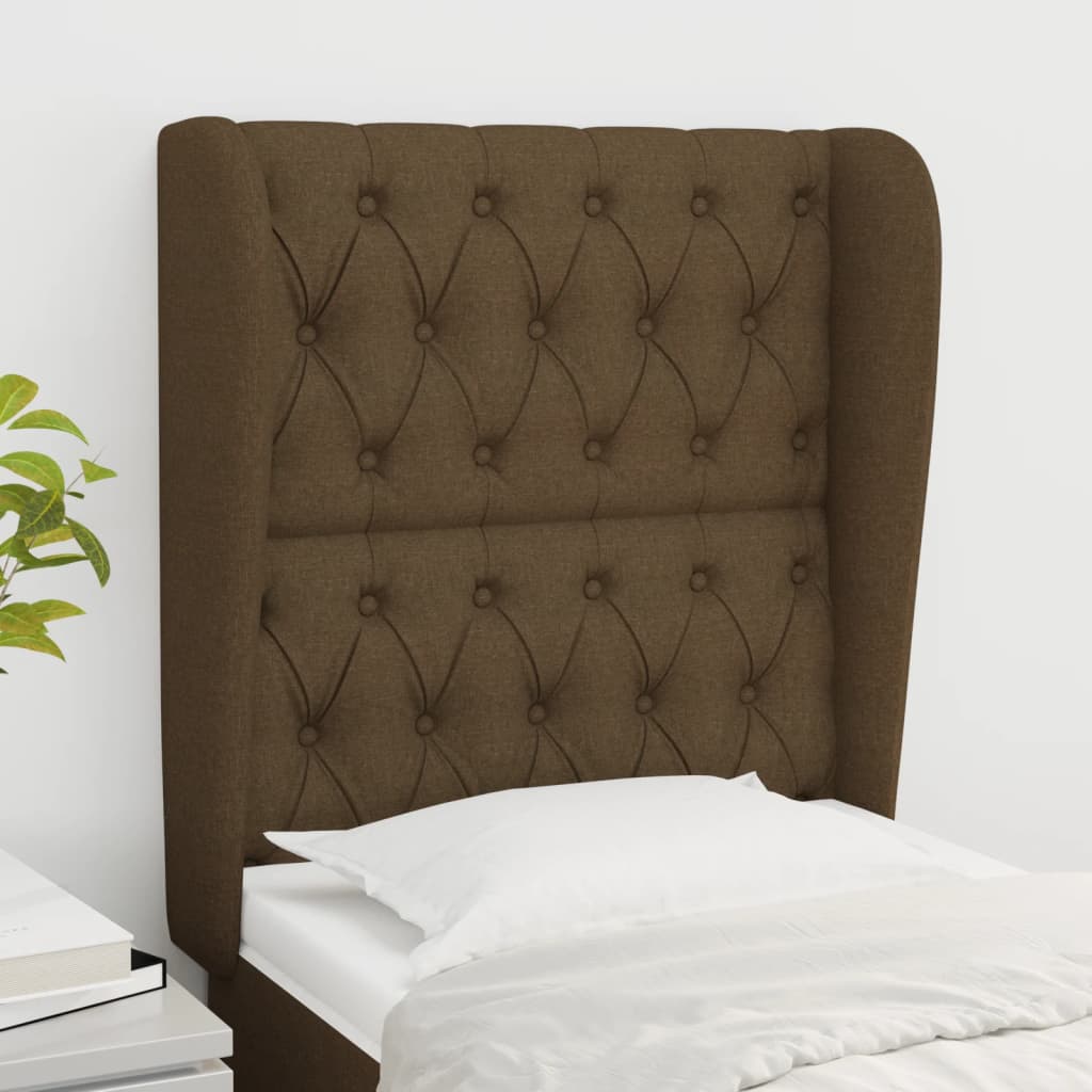 Tête de lit avec oreilles Marron foncé 83x23x118/128 cm Tissu