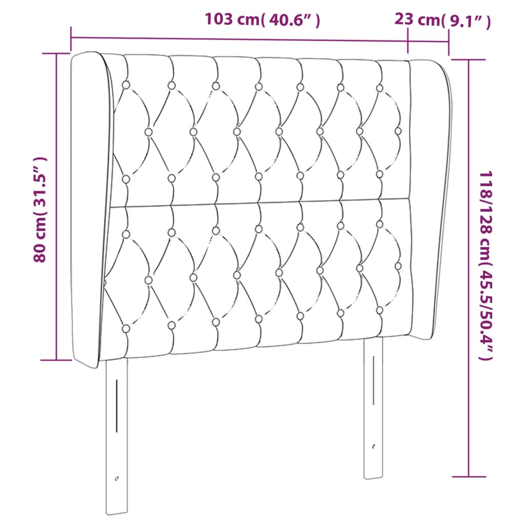 Tête de lit avec oreilles Marron foncé 103x23x118/128 cm Tissu