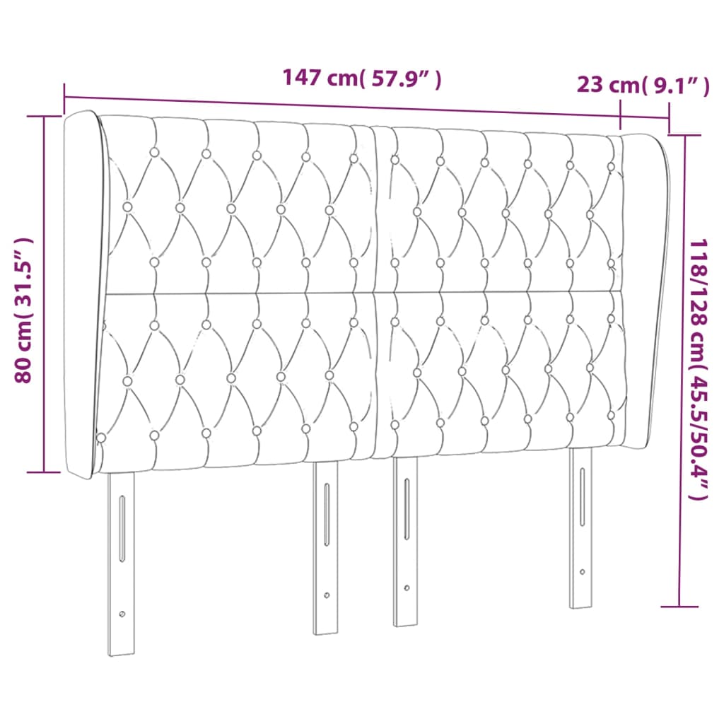 Tête de lit avec oreilles Gris clair 147x23x118/128 cm Tissu