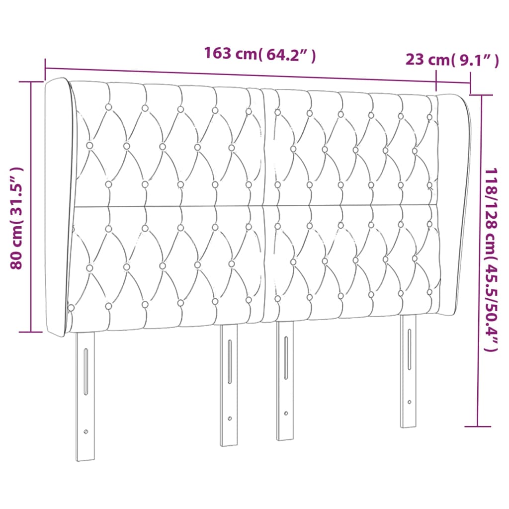 Tête de lit avec oreilles Gris clair 163x23x118/128 cm Tissu