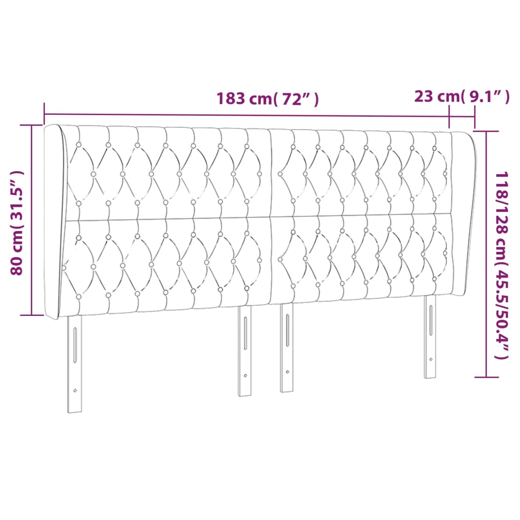 Tête de lit avec oreilles Gris clair 183x23x118/128 cm Tissu