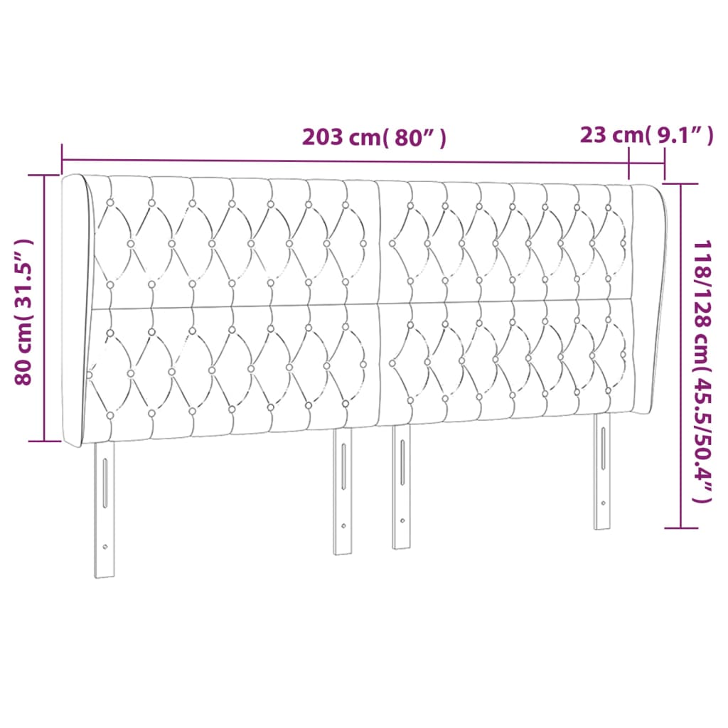 Tête de lit avec oreilles Gris clair 203x23x118/128 cm Tissu