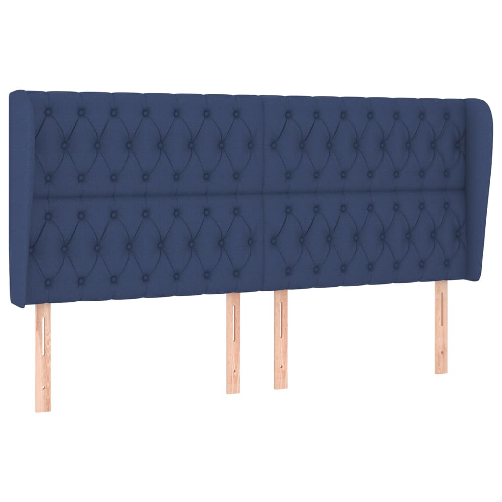 Tête de lit avec oreilles Bleu 203x23x118/128 cm Tissu