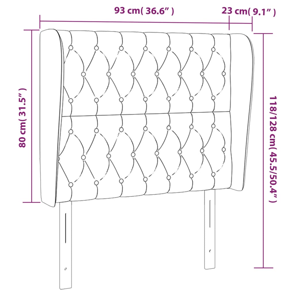 Tête de lit avec oreilles Gris foncé 93x23x118/128 cm Velours