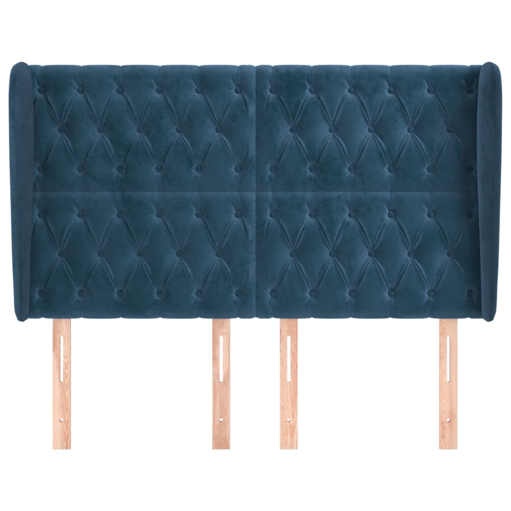 Tête de lit avec oreilles Bleu foncé 163x23x118/128 cm Velours