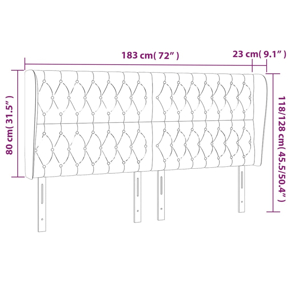 Tête de lit avec oreilles Gris foncé 183x23x118/128 cm Velours