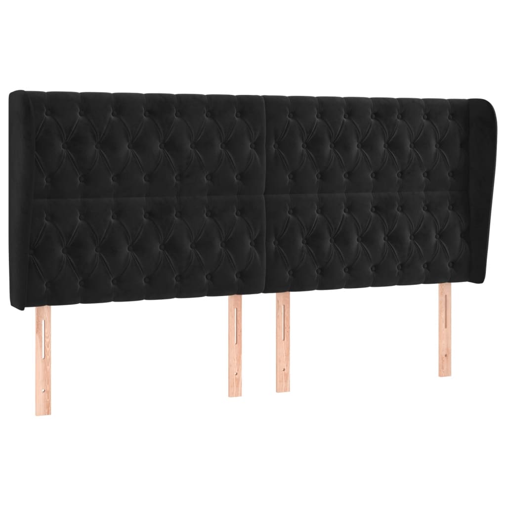 Tête de lit avec oreilles Noir 183x23x118/128 cm Velours