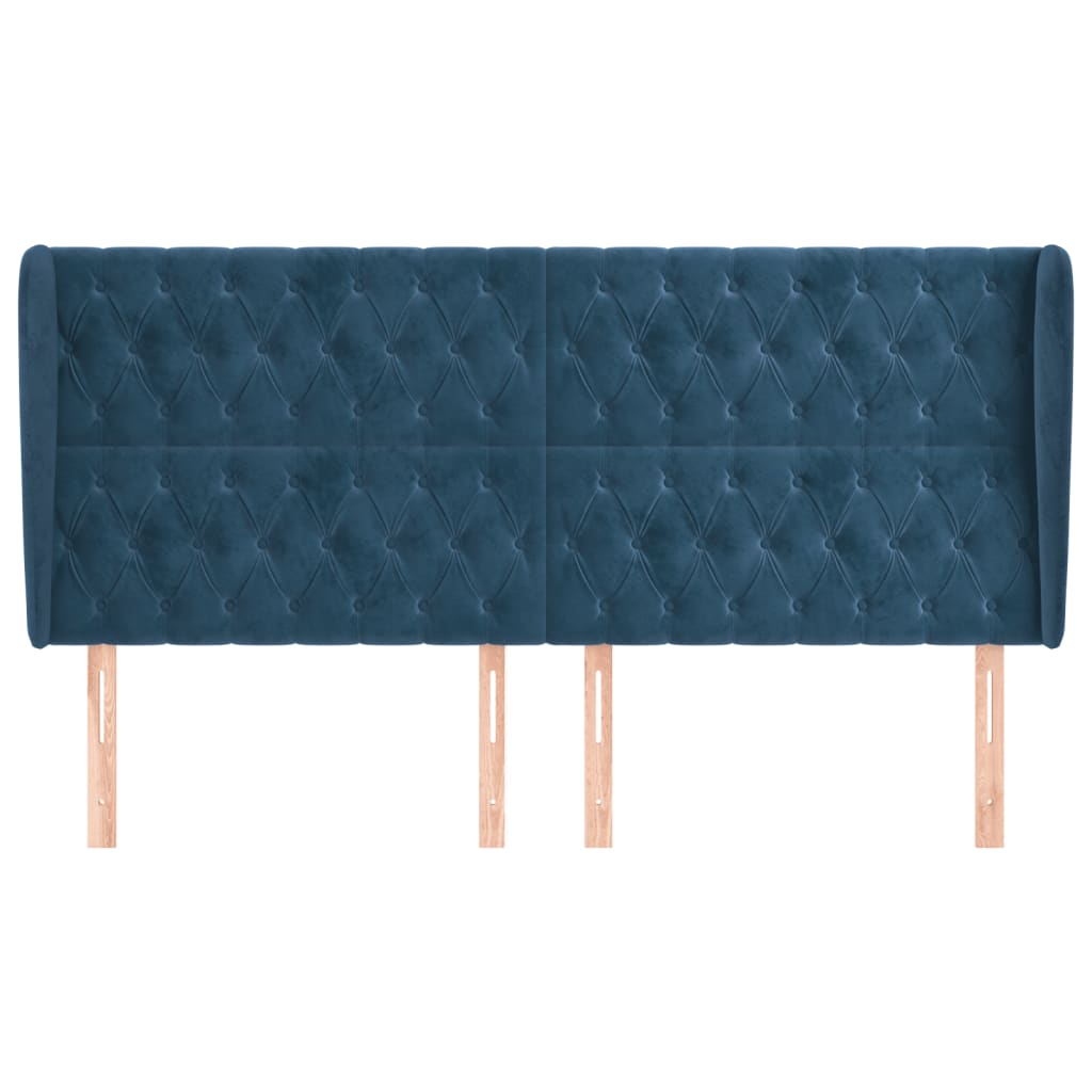 Tête de lit avec oreilles Bleu foncé 183x23x118/128 cm Velours