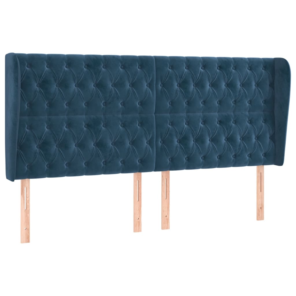 Tête de lit avec oreilles Bleu foncé 203x23x118/128 cm Velours