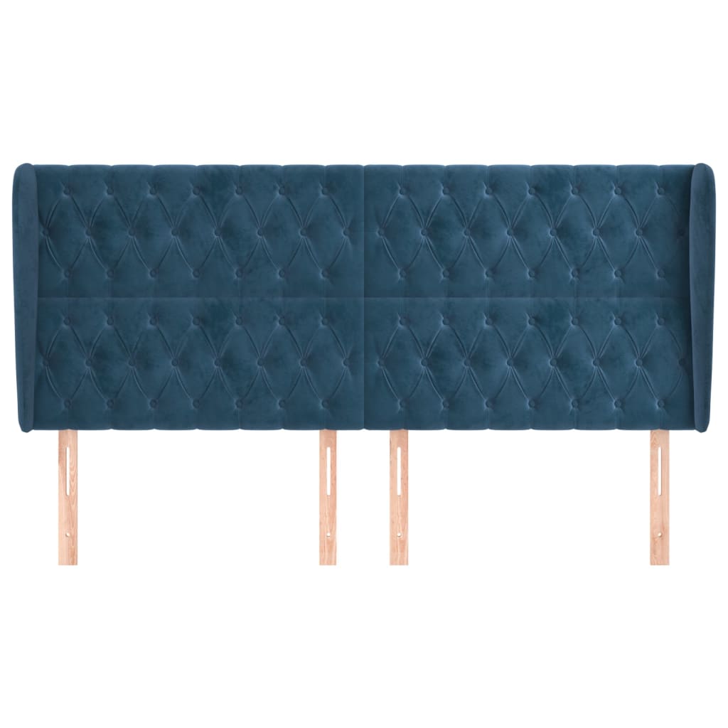 Tête de lit avec oreilles Bleu foncé 203x23x118/128 cm Velours