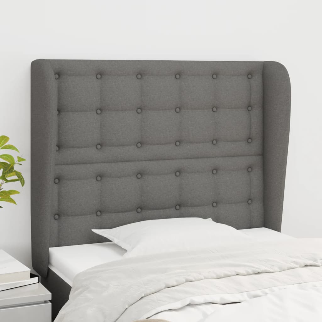 Tête de lit avec oreilles Gris foncé 83x23x118/128 cm Tissu