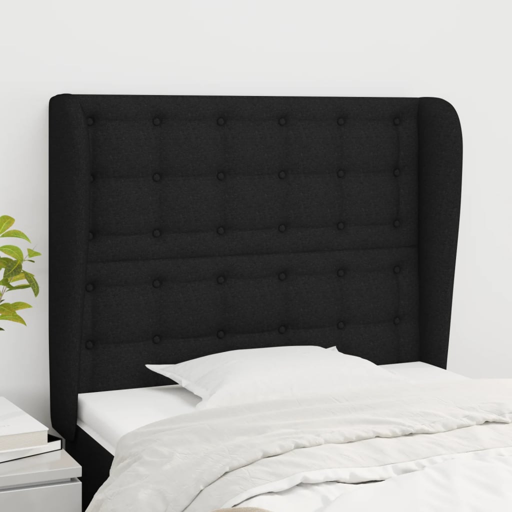 Tête de lit avec oreilles Noir 103x23x118/128 cm Tissu