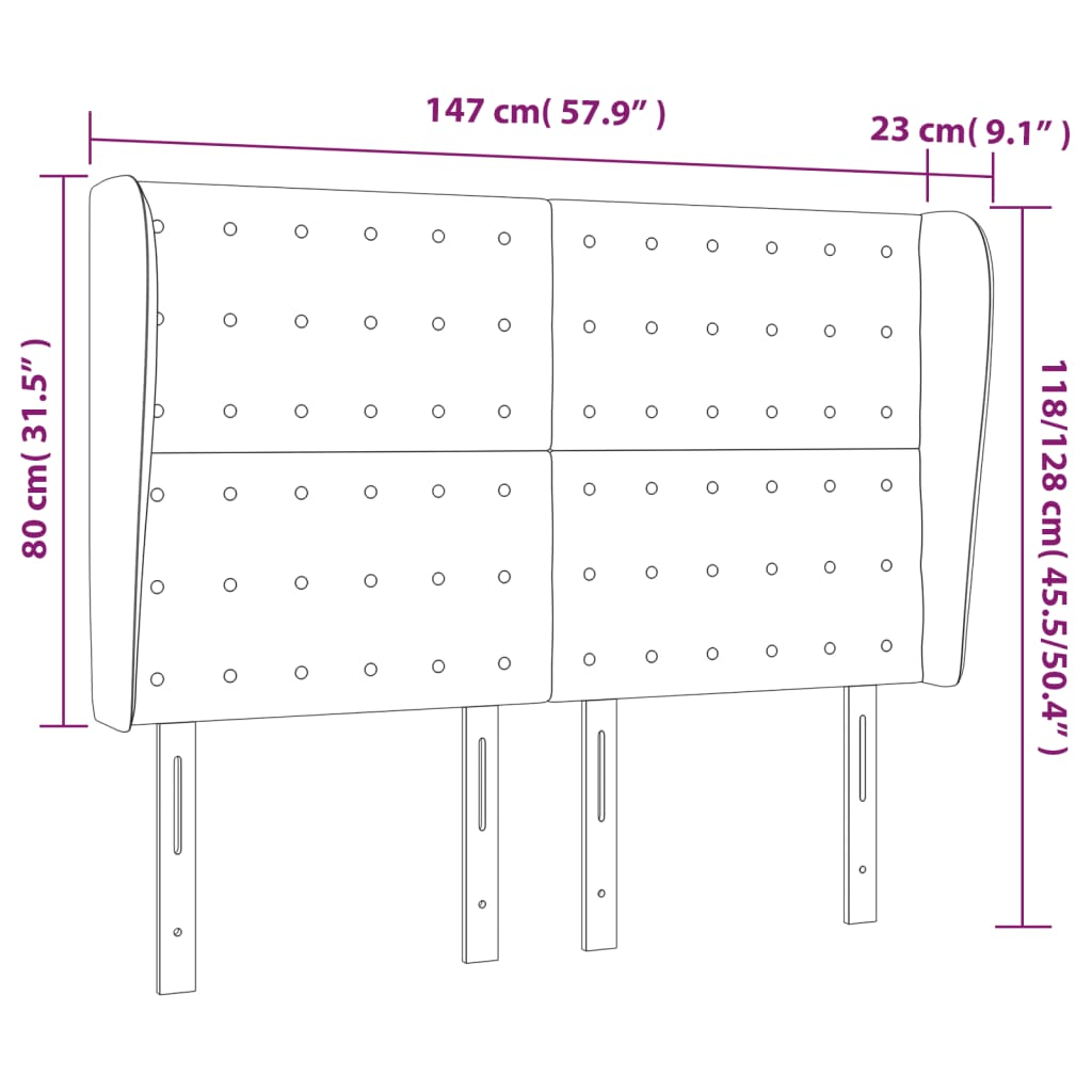 Tête de lit avec oreilles Gris clair 147x23x118/128 cm Tissu