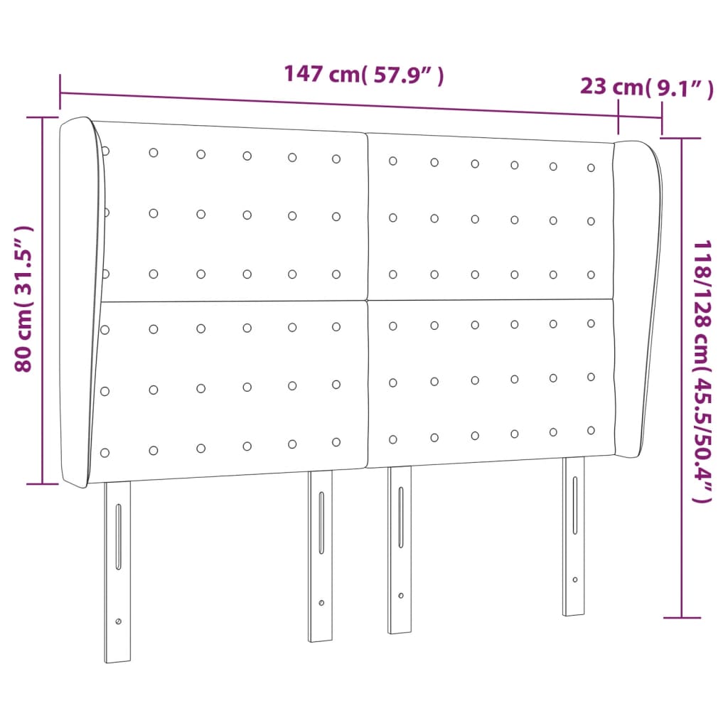 Tête de lit avec oreilles Noir 147x23x118/128 cm Tissu