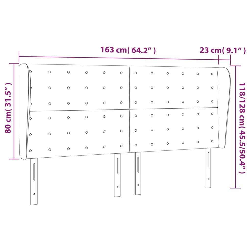 Tête de lit avec oreilles Gris clair 163x23x118/128 cm Tissu