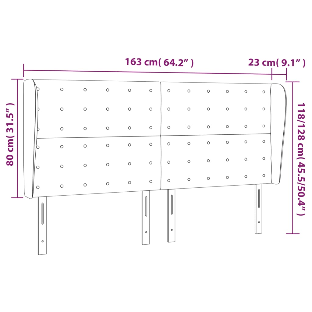 Tête de lit avec oreilles Gris foncé 163x23x118/128 cm Tissu