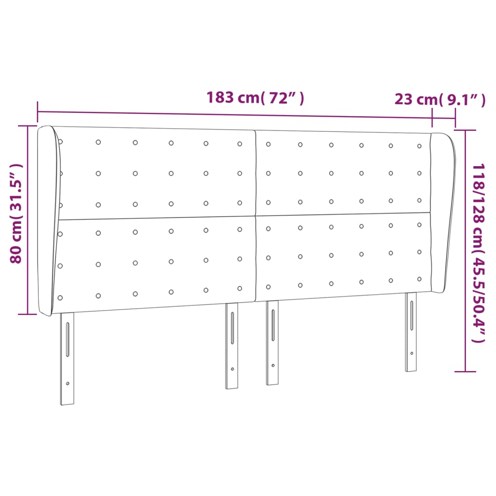 Tête de lit avec oreilles Gris foncé 183x23x118/128 cm Tissu