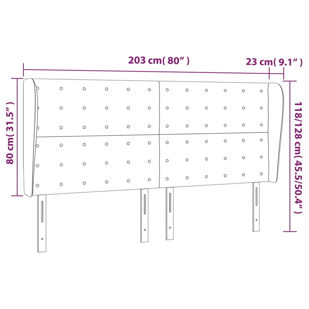 Tête de lit avec oreilles Gris clair 203x23x118/128 cm Tissu