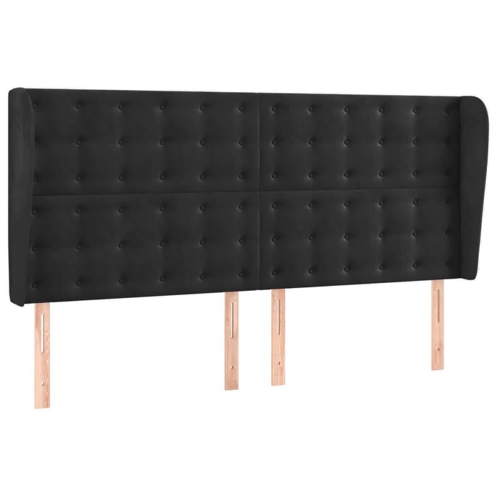 Tête de lit avec oreilles Noir 163x23x118/128 cm Velours