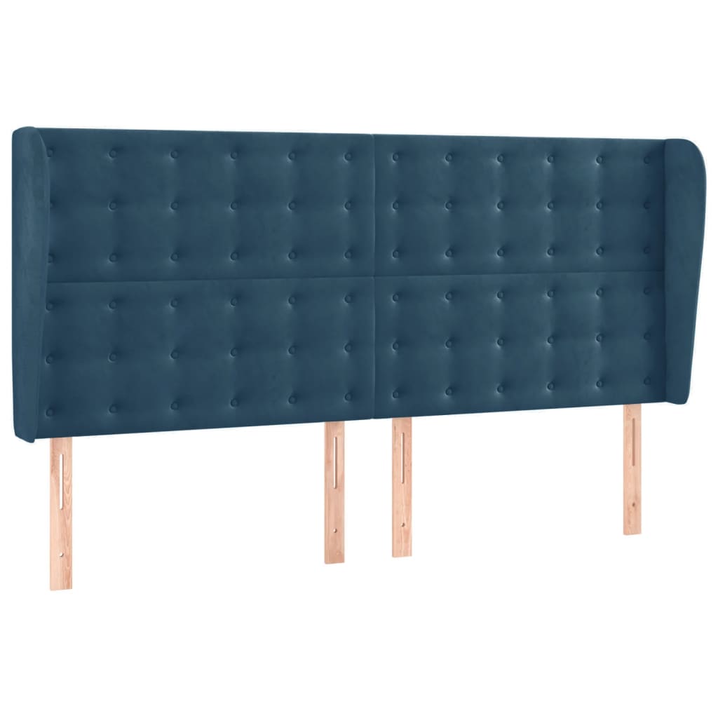 Tête de lit avec oreilles Bleu foncé 183x23x118/128 cm Velours