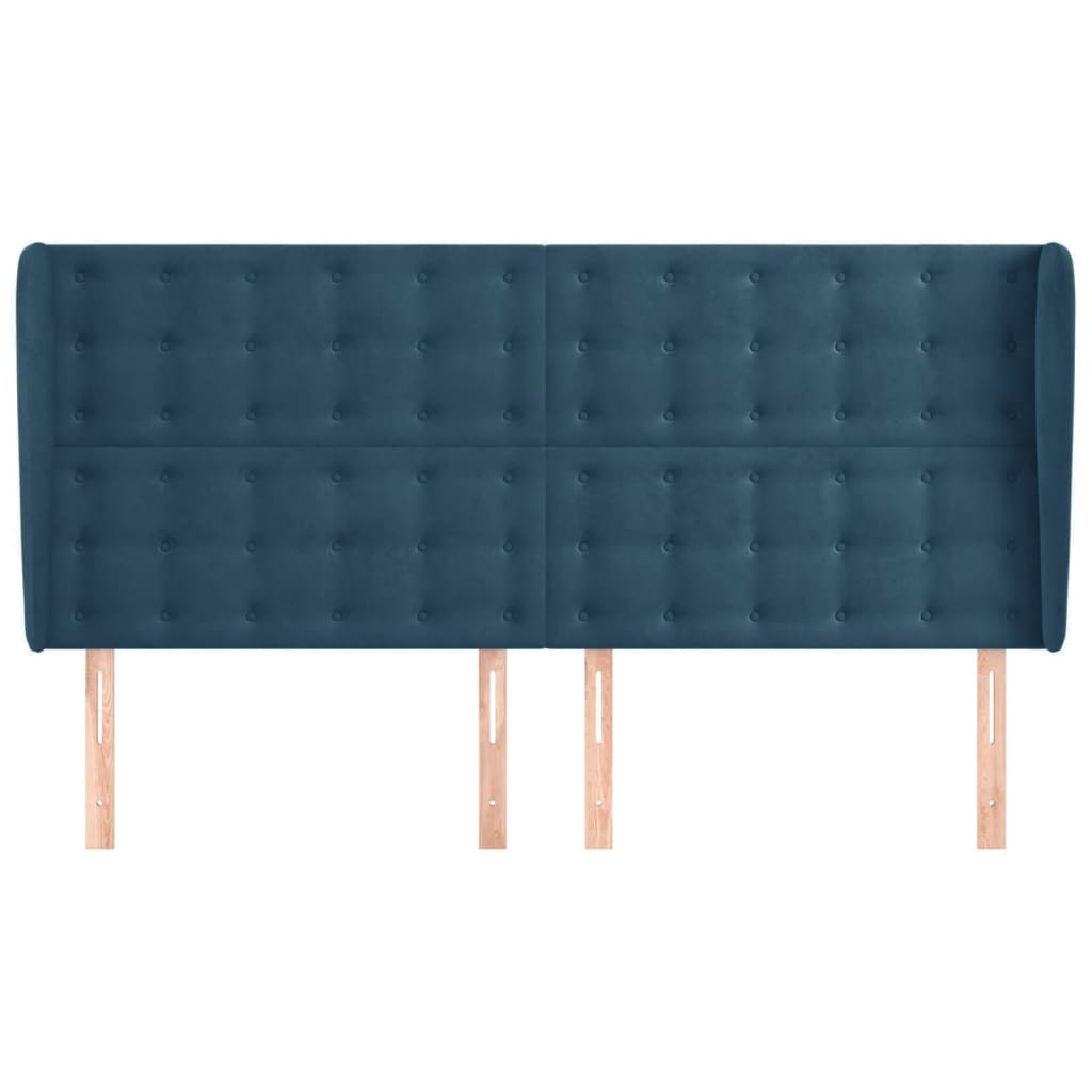 Tête de lit avec oreilles Bleu foncé 183x23x118/128 cm Velours