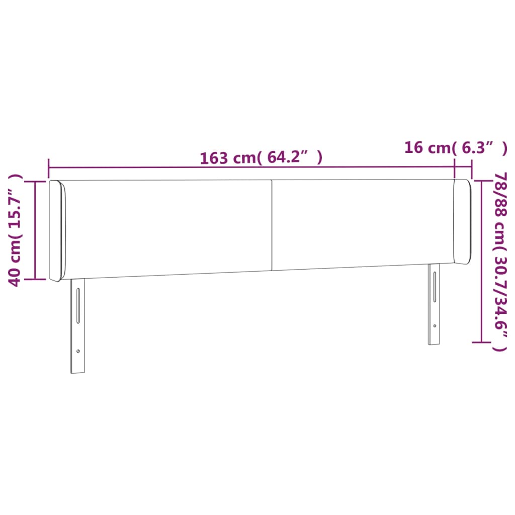 Tête de lit avec oreilles Gris clair 163x16x78/88 cm Tissu