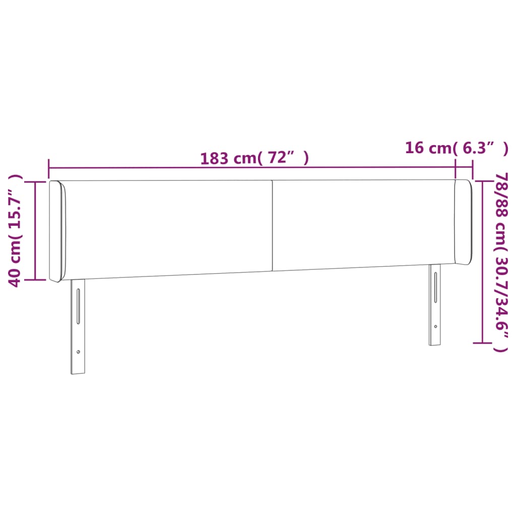 Tête de lit avec oreilles Gris foncé 183x16x78/88 cm Tissu