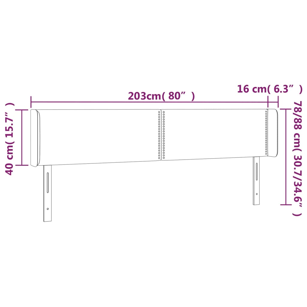 Tête de lit avec oreilles Gris foncé 203x16x78/88 cm Velours