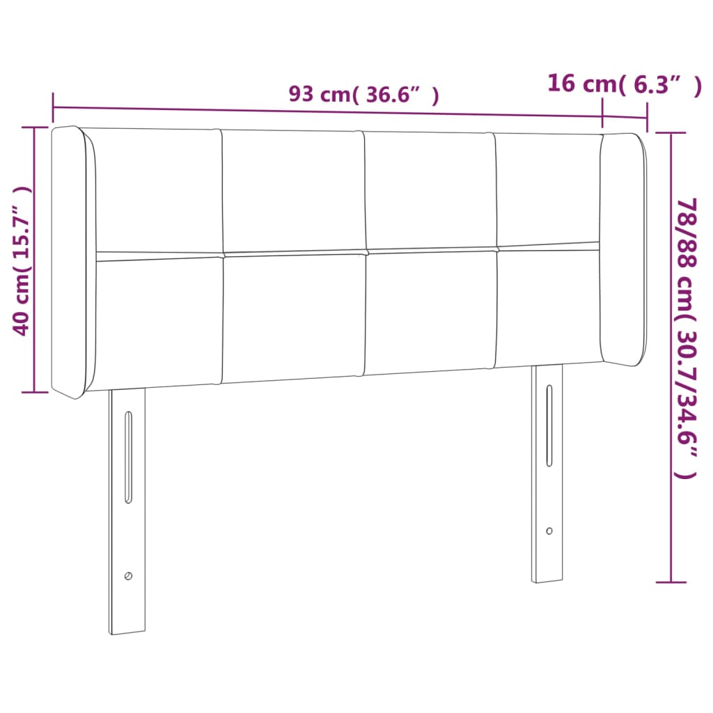 Tête de lit avec oreilles Gris foncé 93x16x78/88 cm Velours