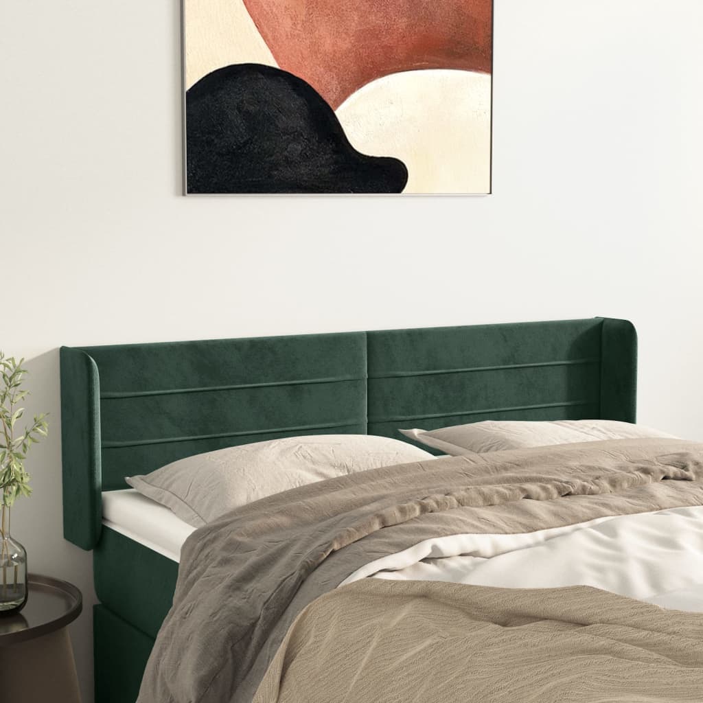 Tête de lit avec oreilles Vert foncé 147x16x78/88 cm Velours