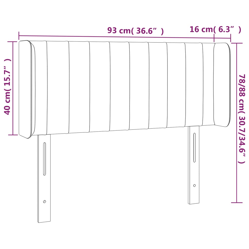 Tête de lit avec oreilles Gris foncé 93x16x78/88 cm Velours